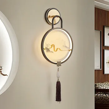 Прикроватная бра для спальни, Медная Новая китайская Настенная лампа для гостиной, Креативная Светодиодная Современная Минималистичная лестница, Освещение прохода 24