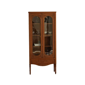 Бытовой Винтажный Винный шкаф из массива дерева, гостиная, Книжный шкаф с карамельной витриной, Вишневое дерево, Французский стиль 5