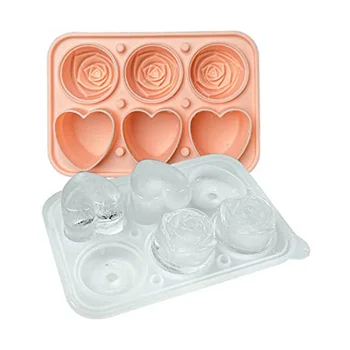 Форма для кубиков льда в виде роз, лоток для кубиков льда в форме сердца, силиконовая форма для льда, Устройство для приготовления шариков льда для коктейлей с виски, розовый 5