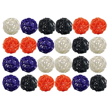 24 Шт 2-дюймовых плетеных Ротанг-шариков для Хэллоуина белого, оранжевого, фиолетового, черного цветов для домашнего декора 23