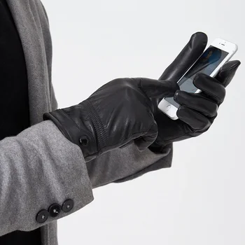 X6177 Перчатки с сенсорным экраном для взрослых, мужские теплые перчатки, варежки из натуральной кожи и овчины 13