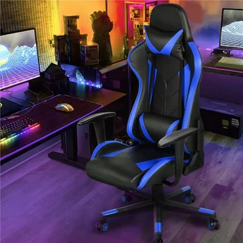 Вращающееся игровое кресло Executive с регулируемой высокой спинкой из искусственной кожи, черный/темно-синий 1