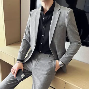 Изысканный британский костюм высокого класса (костюм + брюки) 2023new мужской красивый модный деловой корейский вариант приталенного костюма-двойки