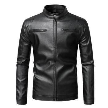 Новая мужская куртка на молнии из плотной ткани 2024 года с искусственной кожей, Подходящая для осенних и зимних кожаных курток, мужских пальто 12