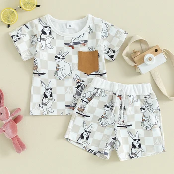 Пасхальный наряд для новорожденного малыша для мальчика, забавный кролик, рубашка с короткими рукавами и шорты, комплект милой летней одежды для младенцев