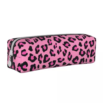 Розовые пеналы с Леопардовым животным Принтом, Забавная Коробка для ручек, Студенческая сумка, Офисные Косметические Пеналы большой емкости 20