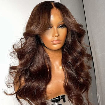 Полностью кружевной парик Remy Soft Длиной 28 дюймов Медово-коричневого цвета с шелковой основой 4x4 Для женщин, Объемные Человеческие волосы, Волосы Младенца, предварительно выщипываемые ежедневно 15