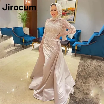 Мусульманское платье для выпускного вечера Jirocum с длинным рукавом, Атласное, расшитое бисером, элегантное вечернее платье Русалки, свадебная вечеринка, арабские платья для особых случаев 8