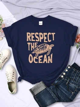 Женская хлопковая футболка Respect The Ocean Green Turtle, дышащая универсальная повседневная футболка с коротким рукавом, женская одежда оверсайз. 25