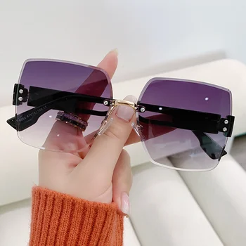 Женские солнцезащитные очки без рамки YOOSKE Trimming, роскошный бренд, дизайнерские солнцезащитные очки с градиентом без оправы, женские синие розовые оттенки UV400 10