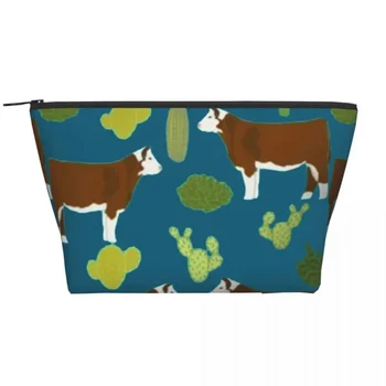 Ткань из Херефордской коровы, трапециевидные портативные косметички для крупного рогатого скота, сумка для ежедневного хранения, косметичка для путешествий, сумка для туалетных принадлежностей 1