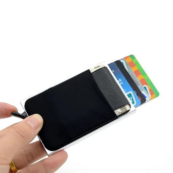 Кошелек Тонкий алюминиевый с эластичной спинкой, держатель для кредитных карт ID, Мини-RFID-кошелек, автоматический всплывающий чехол для банковских карт 14