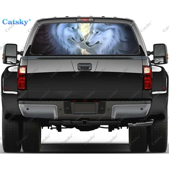 Наклейка на окно с изображением животного-волка, графическая декоративная наклейка из ПВХ, наклейка на грузовик, перфорированная виниловая универсальная наклейка 7