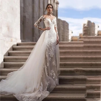 Роскошные свадебные платья со съемным шлейфом, платья королевской принцессы, свадебные платья с вышивкой 2024, Изысканные Vestidos De Novia 2023 10