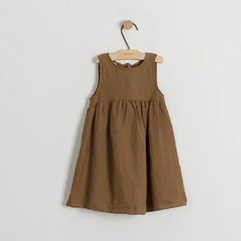 Новое летнее платье для девочек из хлопка и льна 2023 года, детская одежда с короткими рукавами, классные и дышащие платья принцесс 15