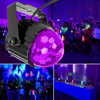 Светильник из 2 предметов для вечеринки с люминесцентными лампами, ультрафиолетовый светодиодный диско-шар, стробоскоп, звук активируется с помощью пульта дистанционного управления, подсветка для украшения дома 18