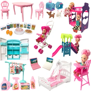 Кукла NK Mix Мебель для кукольного домика, детское кресло-тележка, двухъярусная кровать, качели, горка, милый холодильник для Барби, аксессуары для Kelly Toy JJ 21