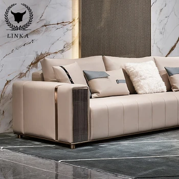 Итальянский легкий роскошный угловой диван из натурального дерева для небольшого домашнего хозяйства, сочетание кожаного дивана в современной гостиной, новый продукт C2