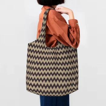 Сумка для покупок с зигзагообразным рисунком, женская холщовая сумка через плечо, моющаяся, богемная, современная, геометрическая, сумки для покупок, сумки для покупок