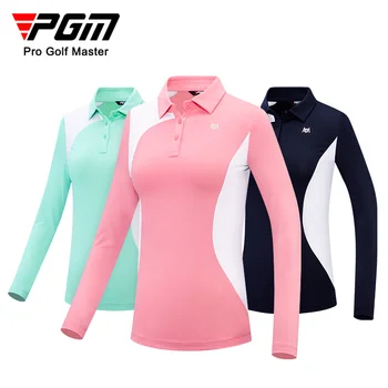 Женские футболки для гольфа PGM С длинным рукавом и отложным воротником, Тренировочные Футболки для Гольфа для Женщин YF477 1