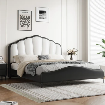 Деревянная Эстетичная Скандинавская двуспальная кровать Storage Master Черная Современная Белая двуспальная кровать размера 
