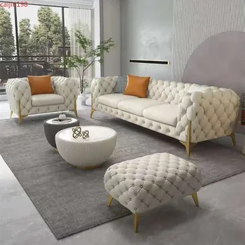 Диван Loveseat Скандинавский кожаный диван на пуговицах американская простая мода большая гостиная в стиле угловой диван 9