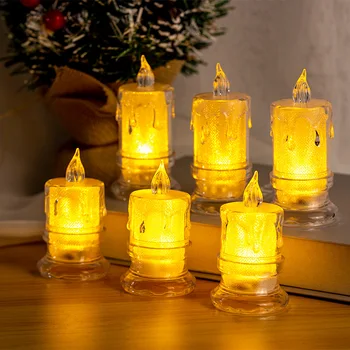 Беспламенная светодиодная свеча Светодиодная хрустальная свеча в прозрачном корпусе Настольная электронная ночная лампа для свиданий, вечеринки, домашнего декора 18