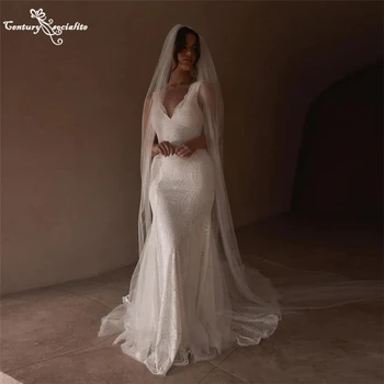 Кружевное свадебное платье русалки 2023 с V-образным вырезом и открытой спиной, богемные свадебные платья, пляжное платье невесты Vestido De Noiva 15