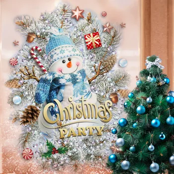 Рождественская елка, снеговик, креативное украшение из ПВХ, наклейка на стену, Стеклянное окно, Фон, стена, Съемные обои, домашний декор