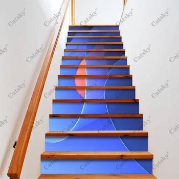 Синие абстрактные наклейки для лестничного пола, водонепроницаемые Съемные самоклеящиеся Наклейки для лестниц 