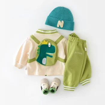 Комплект одежды для новорожденных мальчиков и девочек, осенний кардиган с динозавром, повседневное пальто, верхняя одежда для новорожденных, Корейская свободная одежда Весна-осень 2