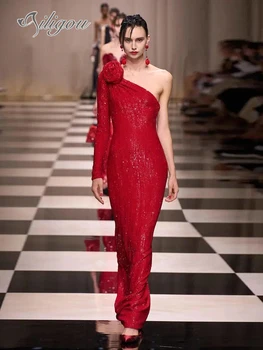 Ailigou 2023 Новое женское красное Рождественское платье, сексуальное платье с блестками на одно плечо, сетчатое платье для вечеринки знаменитостей Captain Vestidos 4