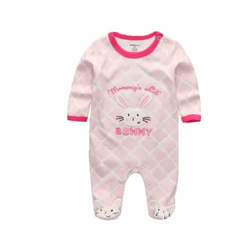 Kiddiezoom/ Модные комбинезоны с милым розовым кроликом и длинными рукавами для маленьких девочек из мягкого 100% хлопка, комбинезоны для новорожденных, одежда для младенцев 9