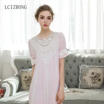 Элегантная женская хлопчатобумажная ночная рубашка, пижамы, кружевное открытое Сексуальное Женское ночное платье, Летнее Розовое Белое Женское белье большого размера, женское платье 9