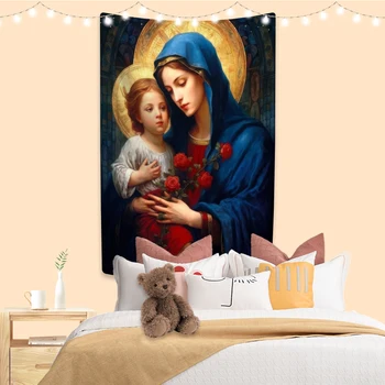 Христианский художественный гобелен с принтом Девы Марии, Большая ткань для декора гостиной, настенный фон для вечеринки 2