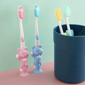 4-цветная зубная щетка с милым медведем, зубная щетка с присоской Может подставляться для детей 24