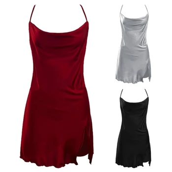 Женское облегающее платье для сна, ночная рубашка с разрезом, женская ночная рубашка с капюшоном и вырезом горловины 10